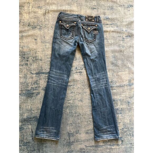 Miss Me Ripped Distressed Rhinestone Embroidered Boot Cut Jeans 29 - Picture 2 of 8